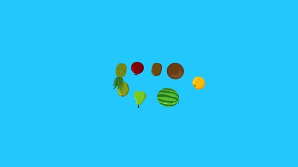 Groupe Fruits Animation Écran Bleu Fond Amovible Clé Chromatique Dessin — Video