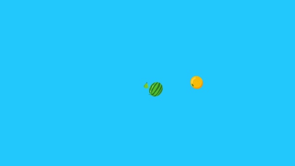 Meyve Animasyonu Grubu Mavi Ekran Çıkarılabilir Arkaplan Krom Anahtar Düz — Stok video