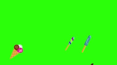 Dondurma animasyonu grubu yeşil ekran kroma anahtarı, dekoratif düz tasarım