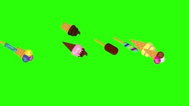 Dondurma animasyonu grubu yeşil ekran kroma anahtarı, dekoratif düz tasarım