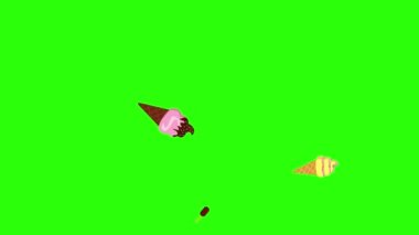 Dondurma animasyonu grubu yeşil ekran kroma anahtarı, dekoratif düz tasarım