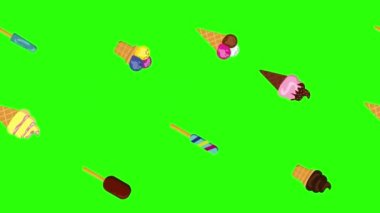 Dondurma animasyonu grubu yeşil ekran kroma anahtarı, dekoratif düz tasarım