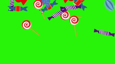 Şekerler grup animasyonu, yeşil ekran krom anahtarı, düz tasarım