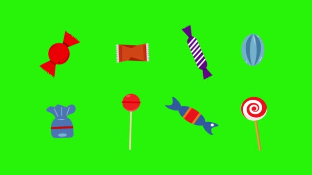 Animation Groupe Bonbons Clé Chromatique Écran Vert Design Plat — Video