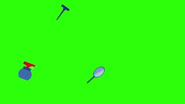 Berber dükkanı araçları yeşil ekran krom anahtar üzerinde düz elementler animasyonu