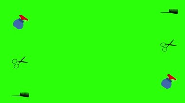 Berber dükkanı araçları yeşil ekran krom anahtar üzerinde düz elementler animasyonu