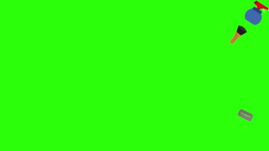 Berber dükkanı araçları yeşil ekran krom anahtar üzerinde düz elementler animasyonu