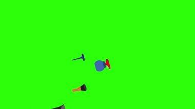 Berber dükkanı araçları yeşil ekran krom anahtar üzerinde düz elementler animasyonu
