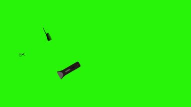 Berber dükkanı araçları yeşil ekran krom anahtar üzerinde düz elementler animasyonu