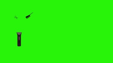 Berber dükkanı araçları yeşil ekran krom anahtar üzerinde düz elementler animasyonu