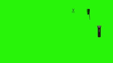 Berber dükkanı araçları yeşil ekran krom anahtar üzerinde düz elementler animasyonu