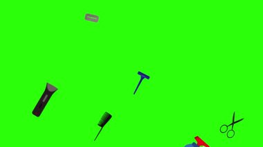 Berber dükkanı araçları yeşil ekran krom anahtar üzerinde düz elementler animasyonu