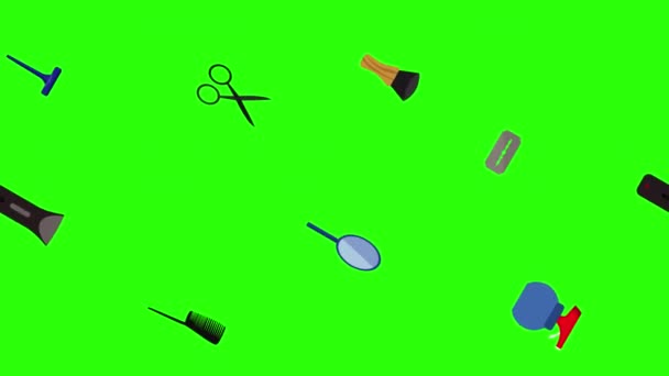 Εργαλεία Κουρείου Επίπεδη Στοιχεία Animation Στην Πράσινη Οθόνη Chroma Κλειδί — Αρχείο Βίντεο