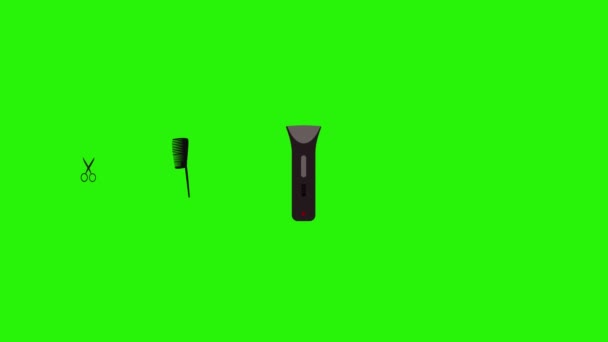 Narzędzia Fryzjerskie Elementy Płaskie Animacja Zielonym Ekranie Chroma Klucz — Wideo stockowe