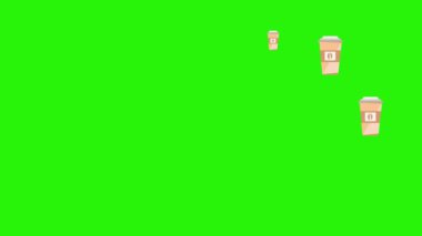 Yeşil ekran krom anahtar üzerindeki kahve fincanlarının canlandırılması, düz tasarım elementleri