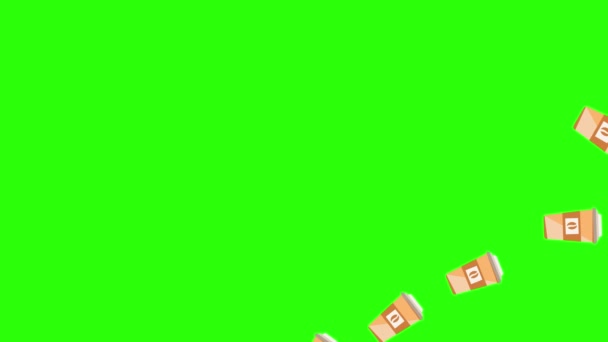 Animation Coffee Cups Green Screen Chroma Key Flat Design Elements — Stock Video