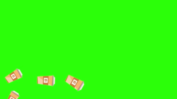 緑の画面上のコーヒーカップのアニメーションクロマキー フラットデザイン要素 — ストック動画