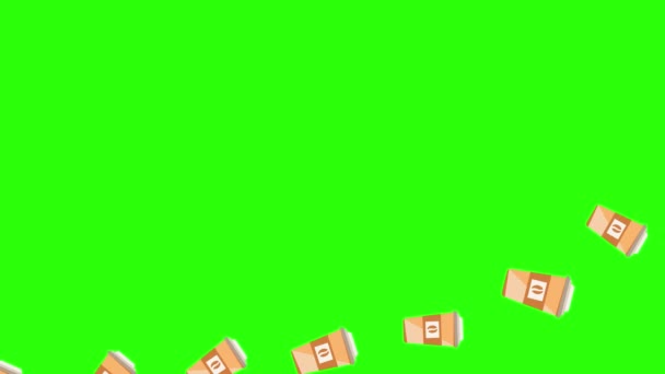 Анімація Чашок Кави Зеленому Екрані Хром Ключ Плоскі Елементи Дизайну — стокове відео