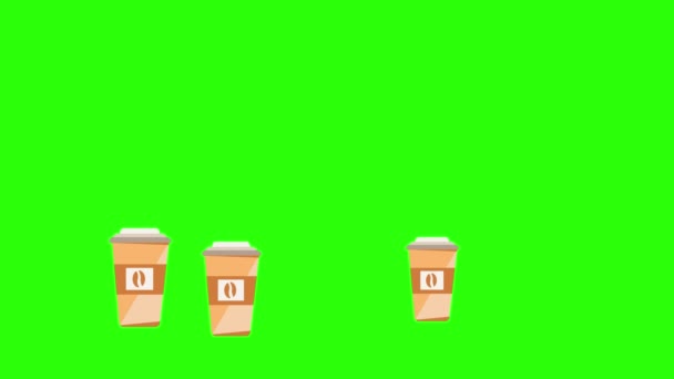 Animering Kaffekoppar Grön Skärm Kromnyckel Platta Designelement — Stockvideo