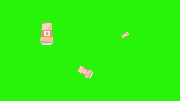 Анимация Чашки Кофе Зеленый Экран Хрома Ключ Плоские Элементы Дизайна — стоковое видео