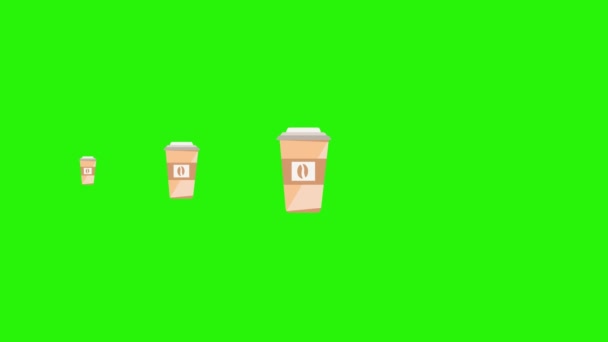 Animatie Van Koffiekopjes Groen Scherm Chroma Sleutel Platte Design Elementen — Stockvideo