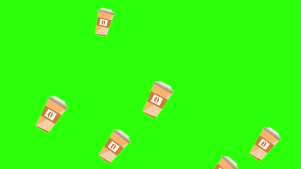 Animatie Van Koffiekopjes Groen Scherm Chroma Sleutel Platte Design Elementen — Stockvideo