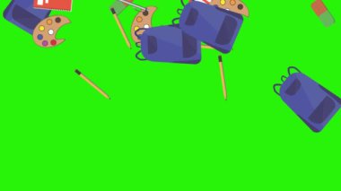 Okula geri dönüş ögeleri yeşil ekran kroma anahtarı üzerinde canlandırma ögeleri, grafik kaynağı