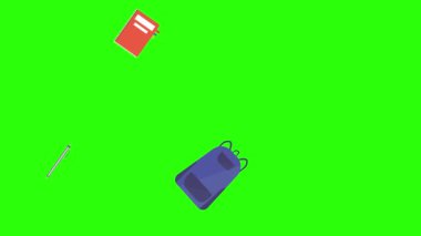 Okula geri dönüş ögeleri yeşil ekran kroma anahtarı üzerinde canlandırma ögeleri, grafik kaynağı