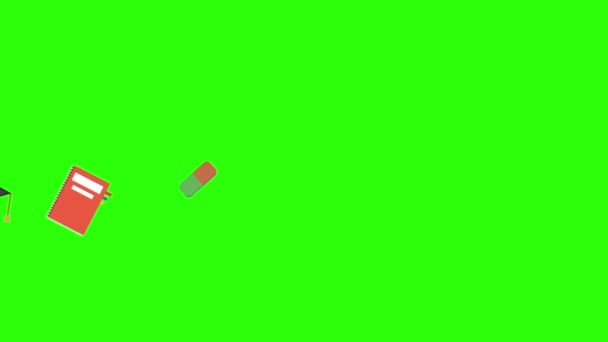 Tillbaka Till Skolan Element Animation Objekt Grön Skärm Chroma Nyckel — Stockvideo