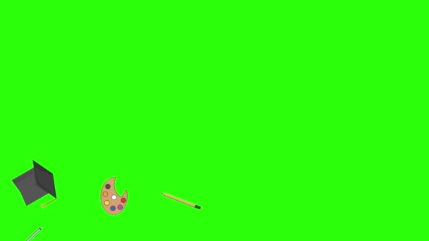 Zurück Den Elementen Der Schule Animation Elemente Auf Grünem Bildschirm — Stockvideo