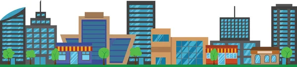 Vista Panorámica Los Edificios Ciudad Aislados Diseño Vectores Planos Blancos — Vector de stock