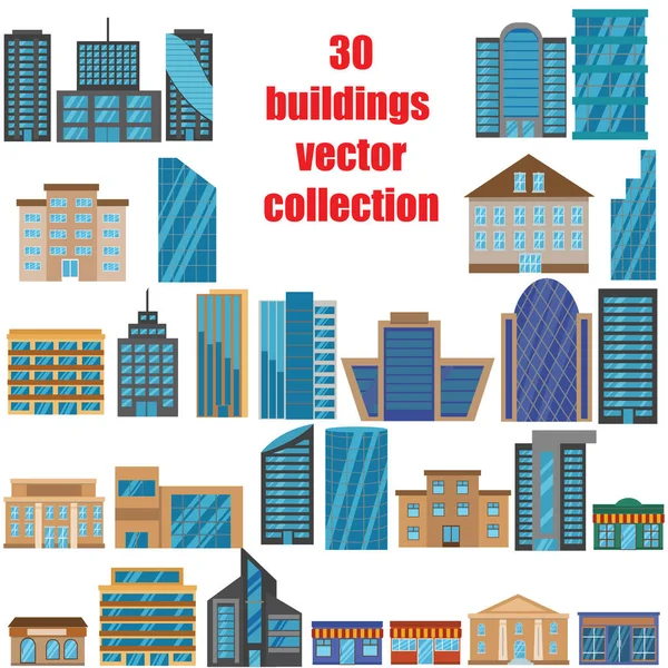Koleksi Berbagai Bangunan Kota Modern Menata Desain Rata Vektor - Stok Vektor