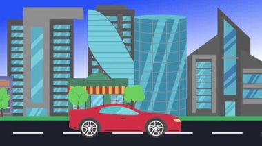 şehir manzarası, döngü animasyonu, düz tasarım arka plan