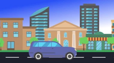 şehir manzarası, döngü animasyonu, düz tasarım arka plan