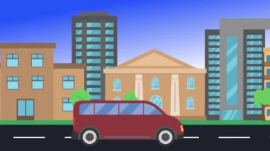 şehir manzarası, döngü animasyonu, düz tasarım arka plan