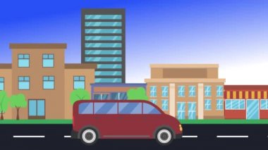 şehir manzarası, döngü animasyonu, düz tasarım arka plan