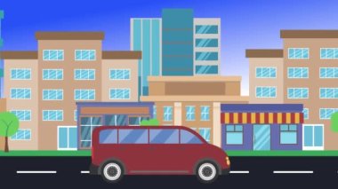 şehir manzarası, döngü animasyonu, düz tasarım arka plan