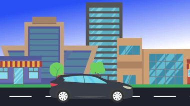 şehir manzarası, döngü animasyonu, düz tasarım arka plan