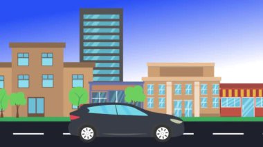 şehir manzarası, döngü animasyonu, düz tasarım arka plan