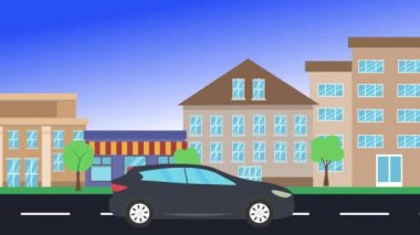 şehir manzarası, döngü animasyonu, düz tasarım arka plan