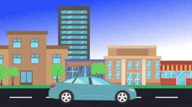 şehir manzarası, döngü animasyonu, düz tasarım arka plan