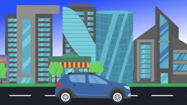 şehir manzarası, döngü animasyonu, düz tasarım arka plan