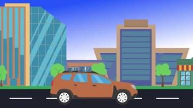 şehir manzarası, döngü animasyonu, düz tasarım arka plan