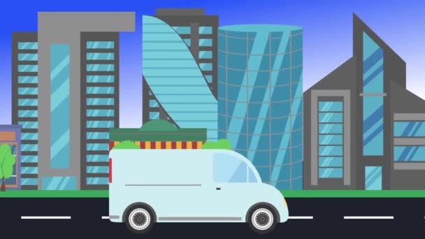 Car Driving Rides City Side View Loop Animation Flat Design — Stock Video