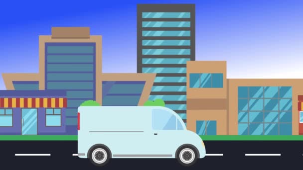 Car Driving Rides City Side View Loop Animation Flat Design — Stock Video