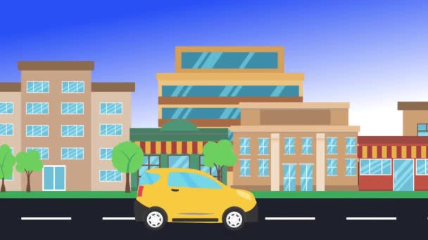 Βόλτες Αυτοκίνητο Γύρω Από Την Πόλη Άποψη Πλευρά Βρόχο Animation — Αρχείο Βίντεο