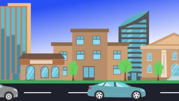Autofahren Der Stadt Animation Flacher Design Hintergrund — Stockvideo