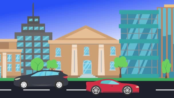 Cars Driving Rides City Animation Flat Design Background — Stock Video