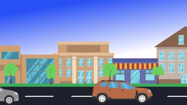 Авто Езда Городу Анимации Плоский Дизайн Фона — стоковое видео