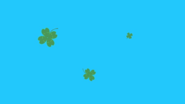 Green Lucky Leaves Animation Blue Screen Chroma Key Graphical Source — стокове відео